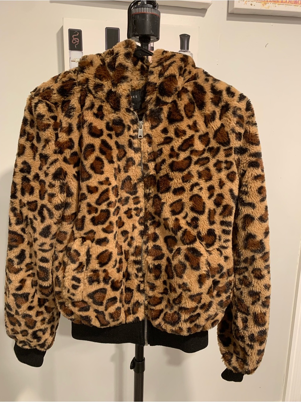 Love Tree Leopard Print Faux Fur Hooded Jacket - SJL013